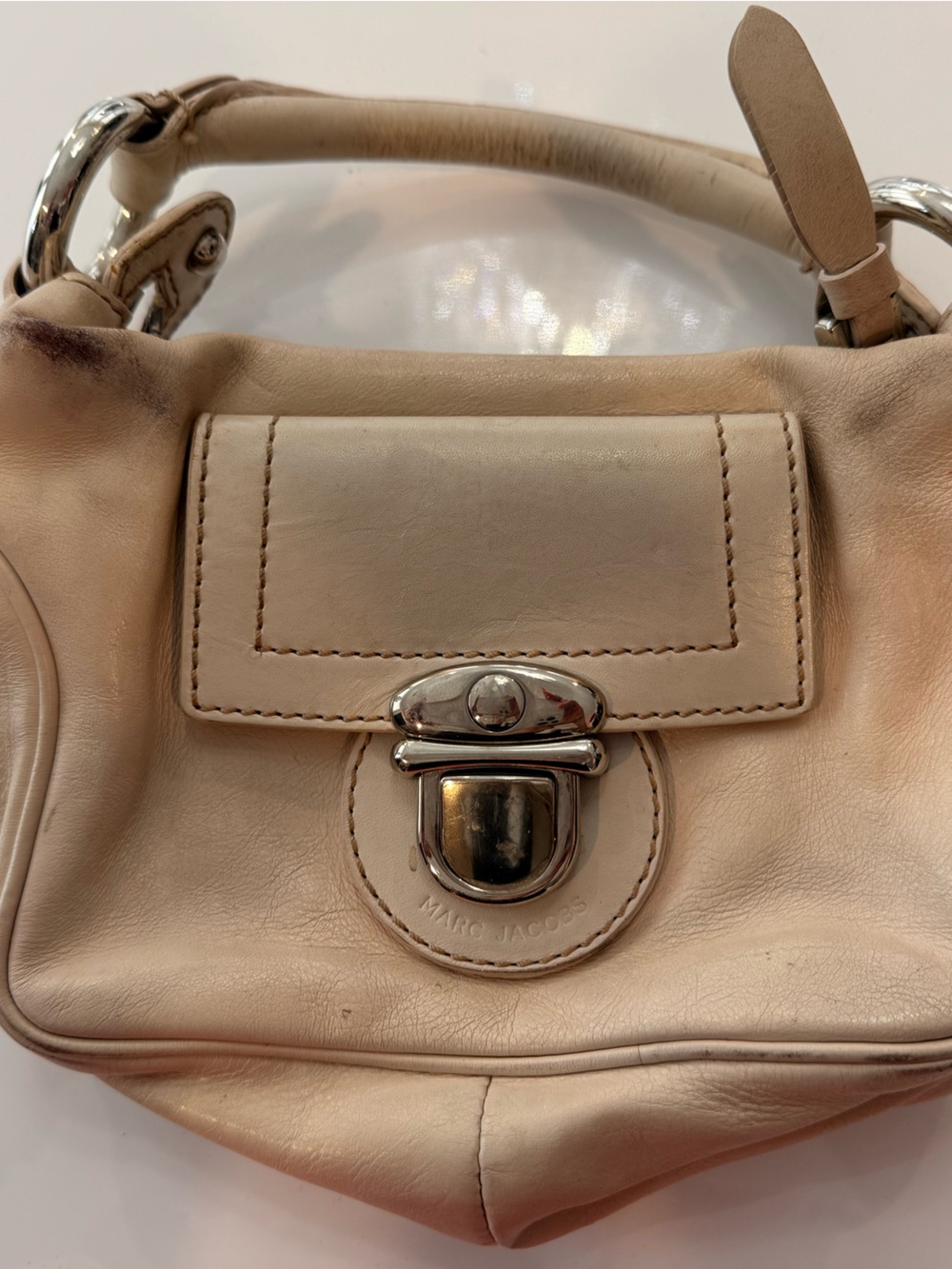 VTG Marc Jacobs Made In Italy Blaster Cream Leather Mini Bag Y2k AS IS